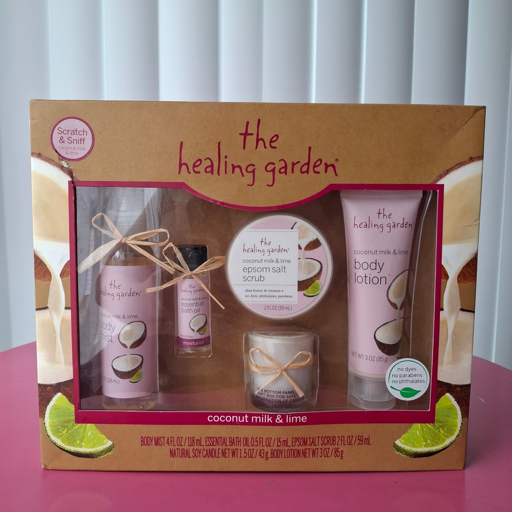 The Healing Garden Coconut Milk & Lime 5-Piece Spa Gift Box Set Mist Lotion New